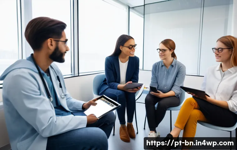 피험자 모집 방법 및 유의사항 - A professional medical research setting showing a diverse group of young adult volunteers seated com...