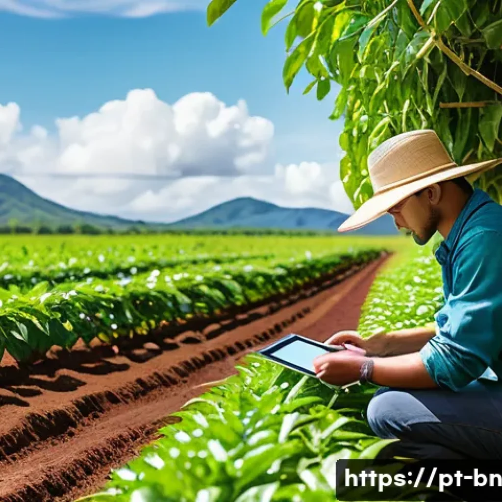 실험 설계의 사례 기반 학습 - A detailed scene of a Brazilian coffee plantation experiment under bright daylight, showing a resear...