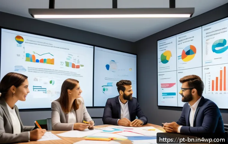 프로토콜 작성 시 유의사항 - A modern office meeting room with a diverse team of Brazilian professionals collaboratively mapping ...